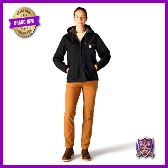 Women's Loose Fit Sherpa Lined Duck Jacket Work Utility Outerwear - Picture 4 of 7